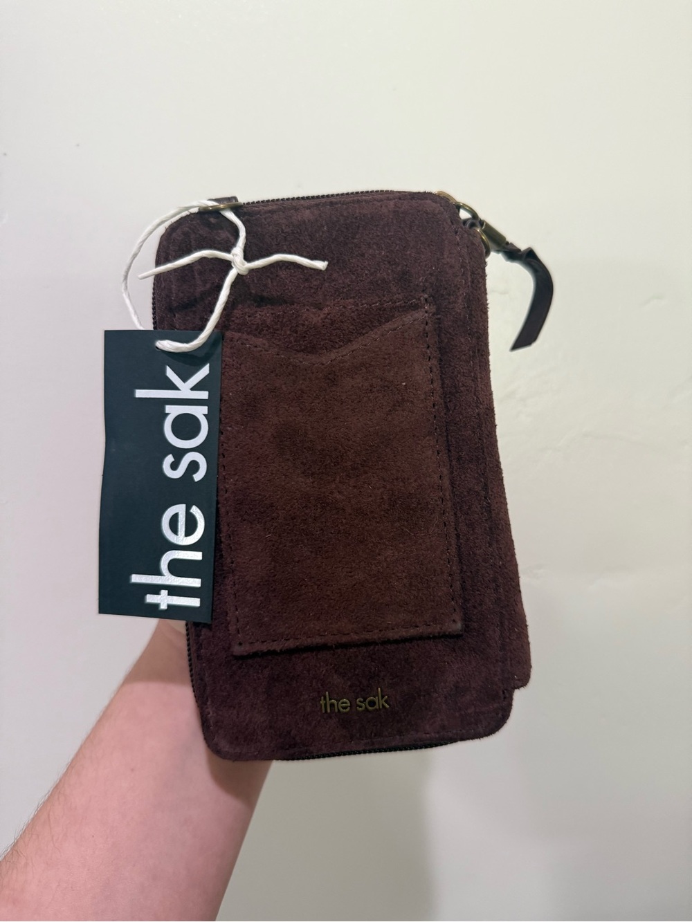 The Sak Dark Brown Suede Zip Phone Wallet FLAWED